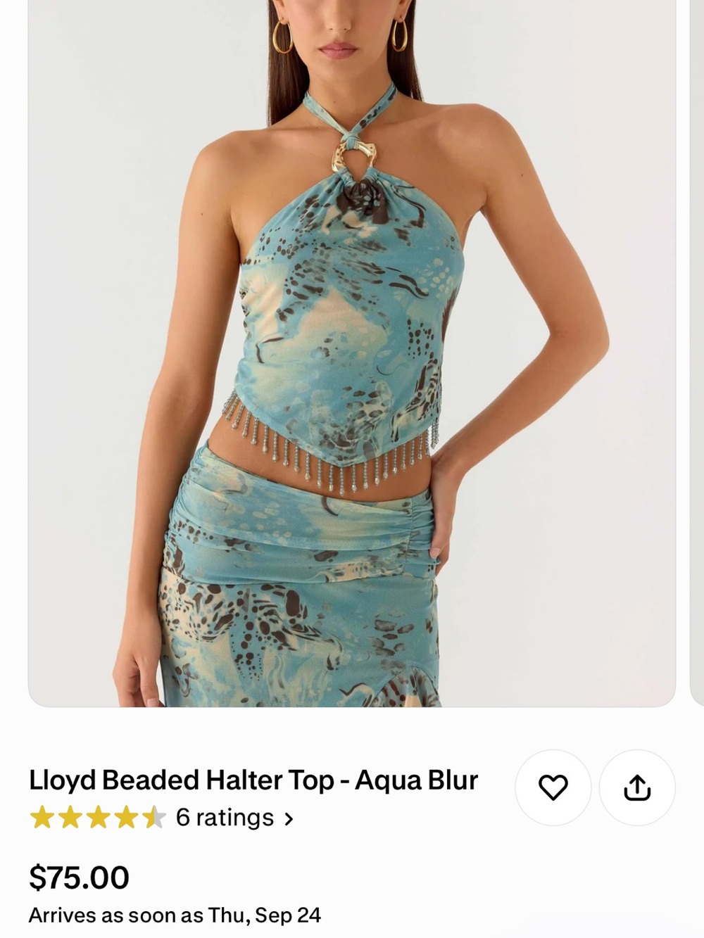 Peppermayo Aqua Beaded Halter Camisole